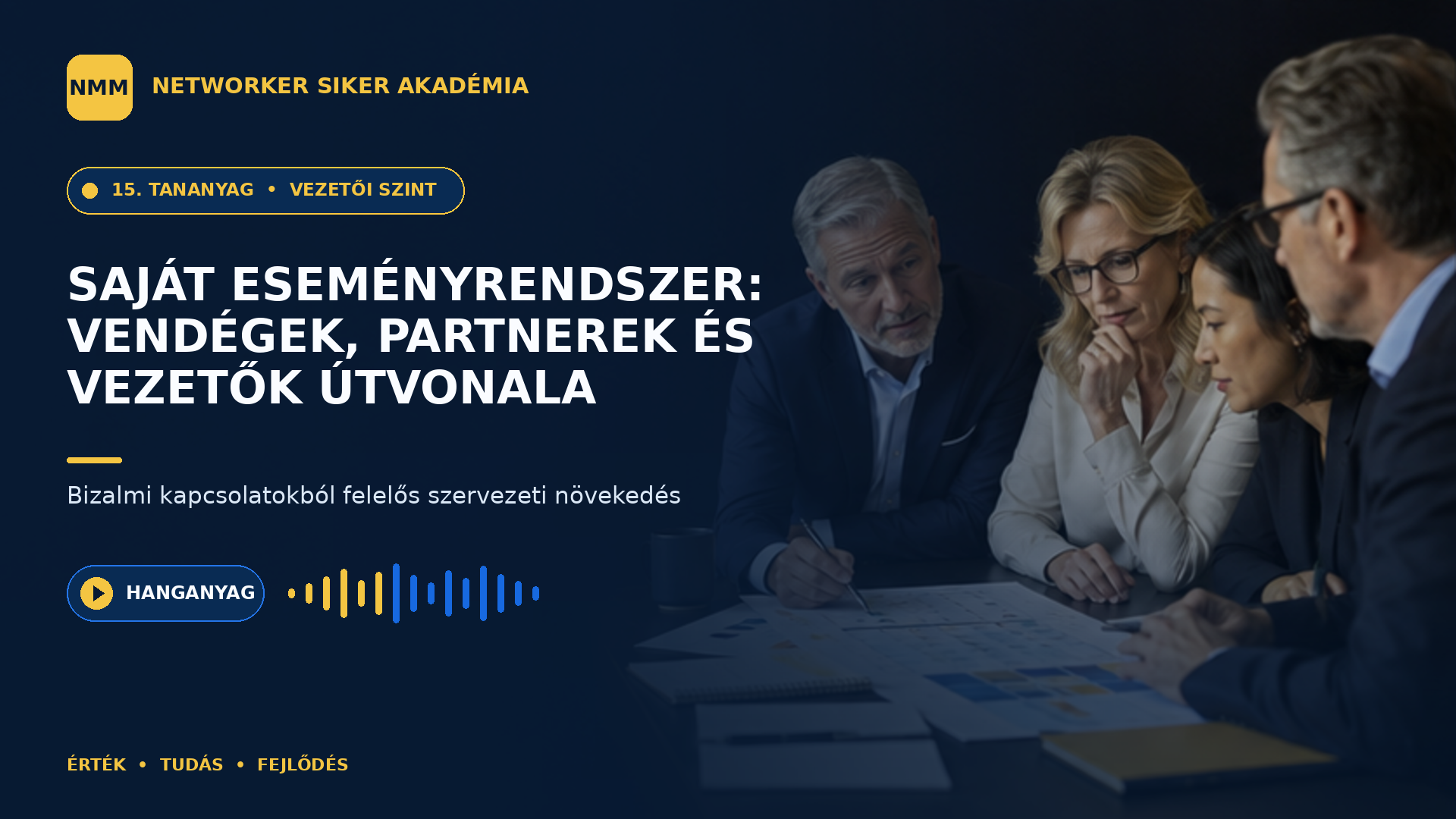 Saját eseményrendszer: vendégek, partnerek és vezetők útvonala — NMM Akadémia Vezetői