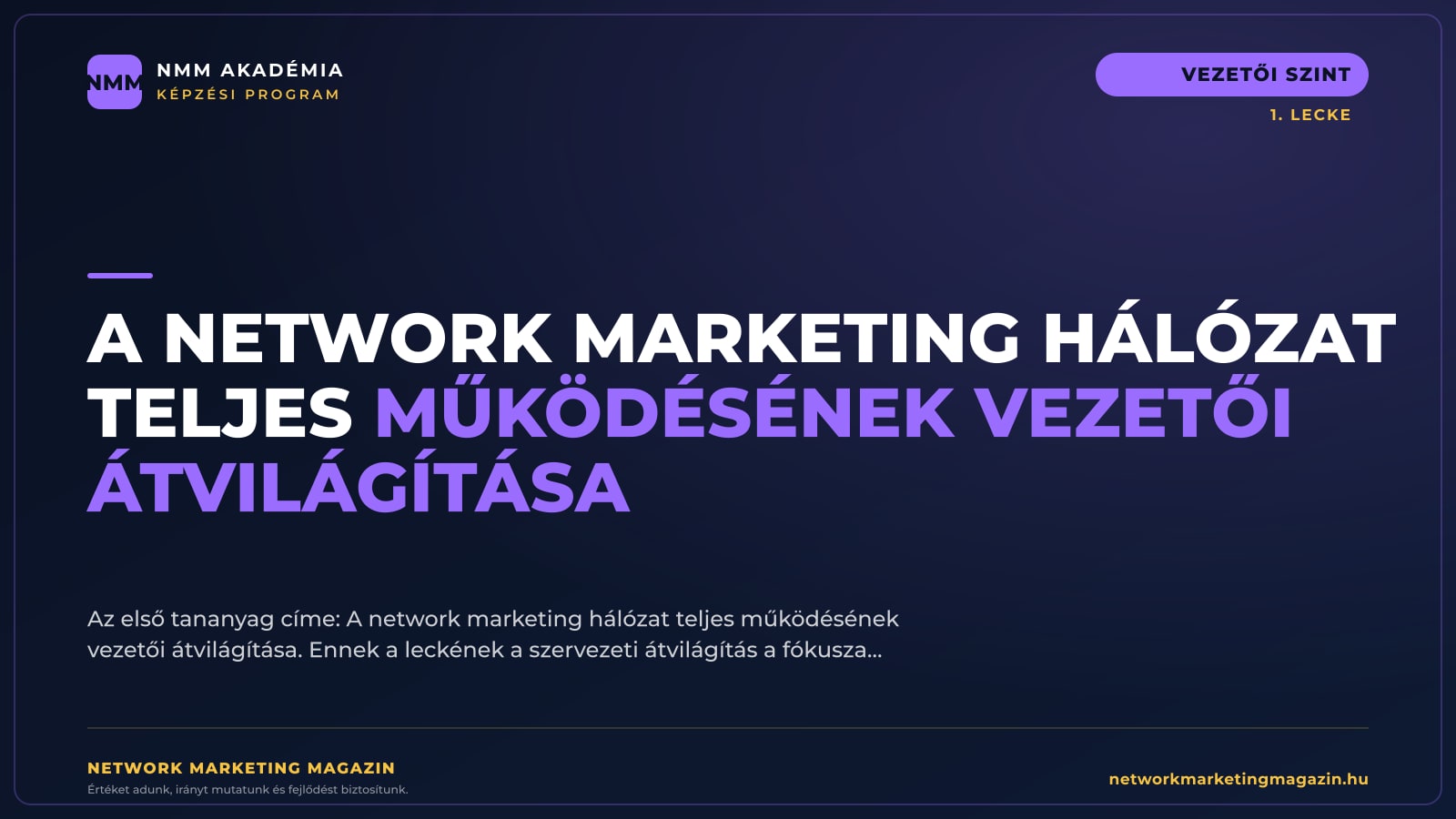 A network marketing hálózat teljes működésének vezetői átvilágítása — NMM Akadémia Vezetői