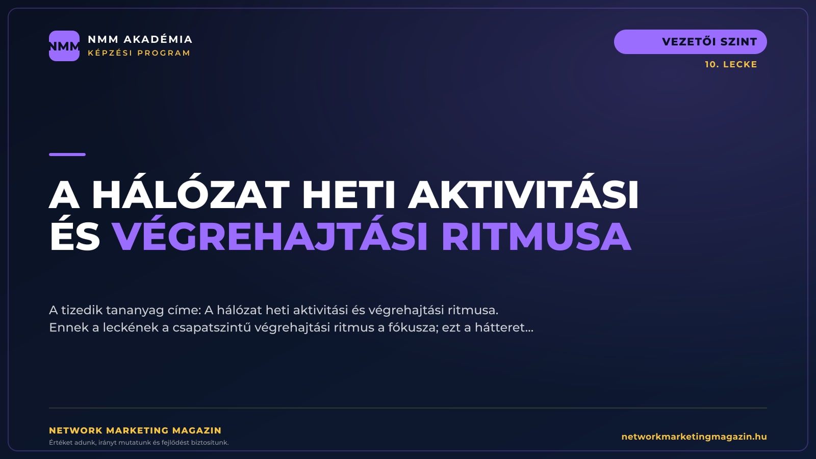 A hálózat heti aktivitási és végrehajtási ritmusa — NMM Akadémia Vezetői